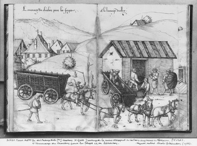 Silver Mine of La Croix-aux-Mines, Lorraine, fol.5v and fol.6r, Transporting and Delivering Coal for the Forges, c.1530 by Heinrich Gross or Groff